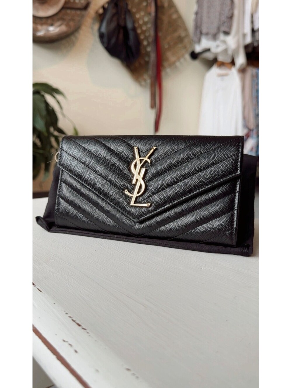 YSL Large Matelasse Flap Wallet Chevron Wallet